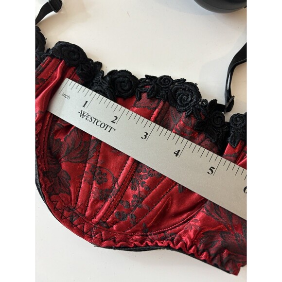 Vintage Intimate attitude Red Satin Bra 38C Barcade Vamp 80s Lingerie Gothic vtg - Picture 11 of 14